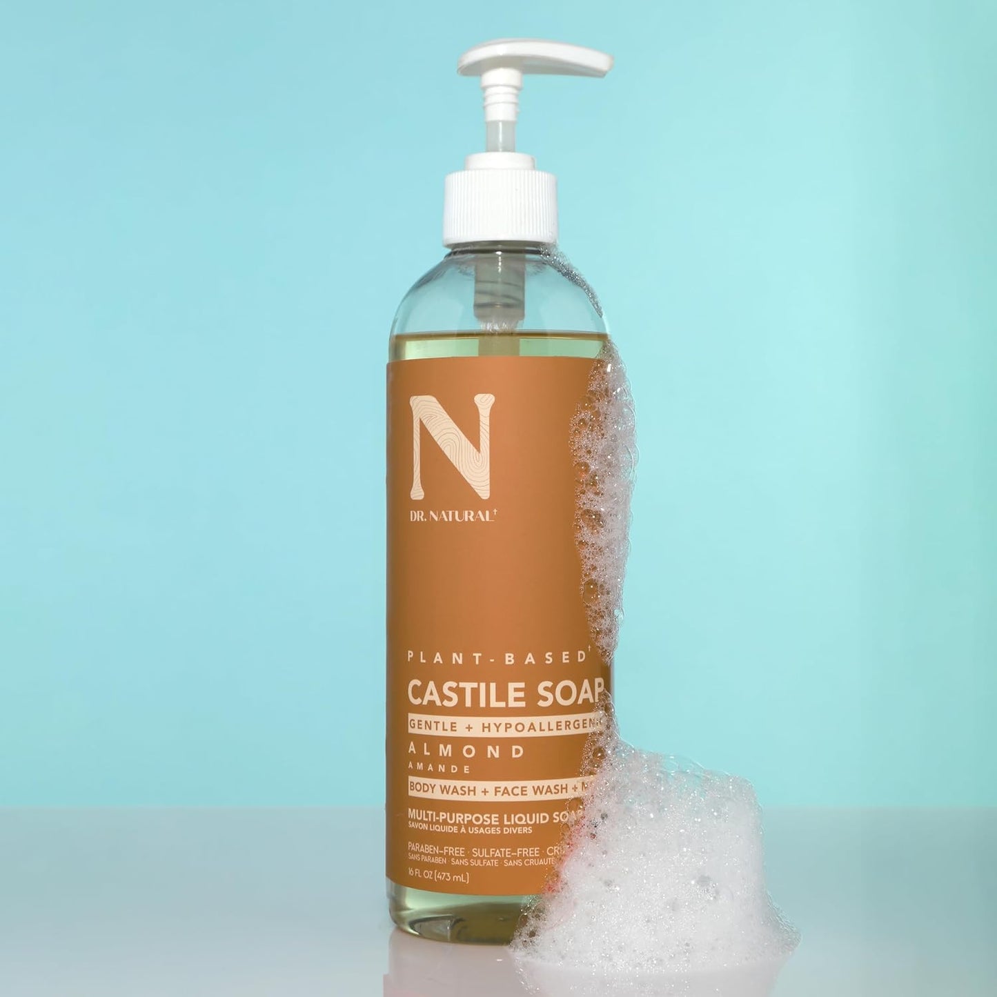 Castile Liquid Soap - Multi-Use Body Wash, Shampoo and Face Wash - Hydrating Body Soap for Skin, Hair, Pets and Home - Almond - 16 Oz