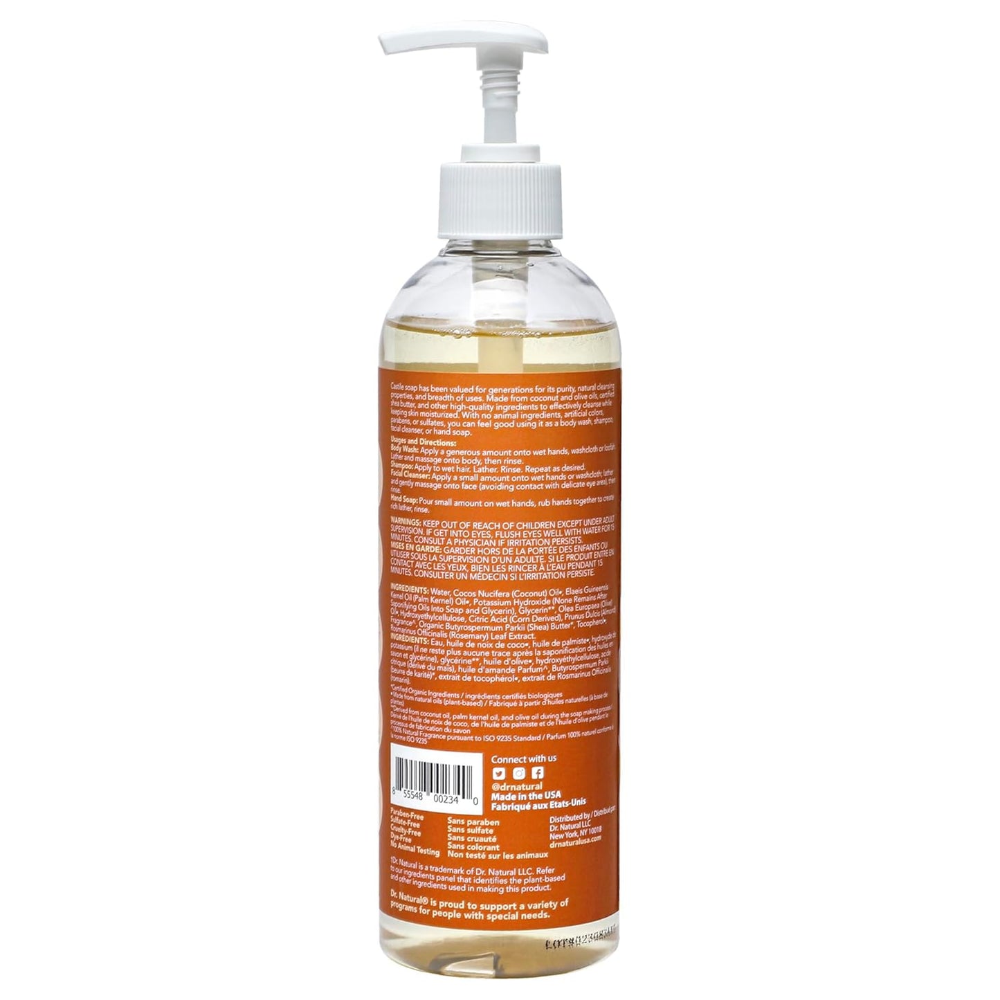 Castile Liquid Soap - Multi-Use Body Wash, Shampoo and Face Wash - Hydrating Body Soap for Skin, Hair, Pets and Home - Almond - 16 Oz