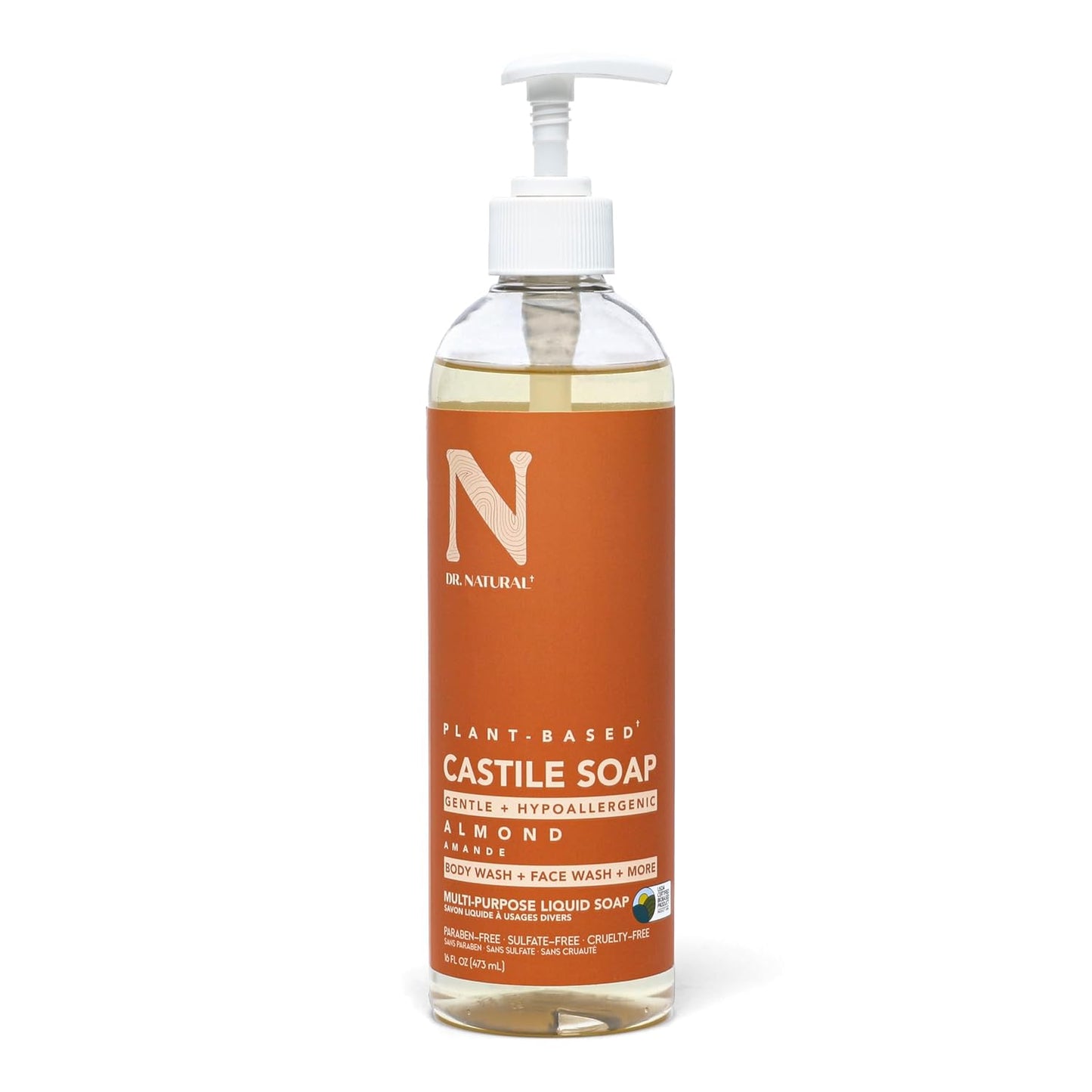 Castile Liquid Soap - Multi-Use Body Wash, Shampoo and Face Wash - Hydrating Body Soap for Skin, Hair, Pets and Home - Almond - 16 Oz