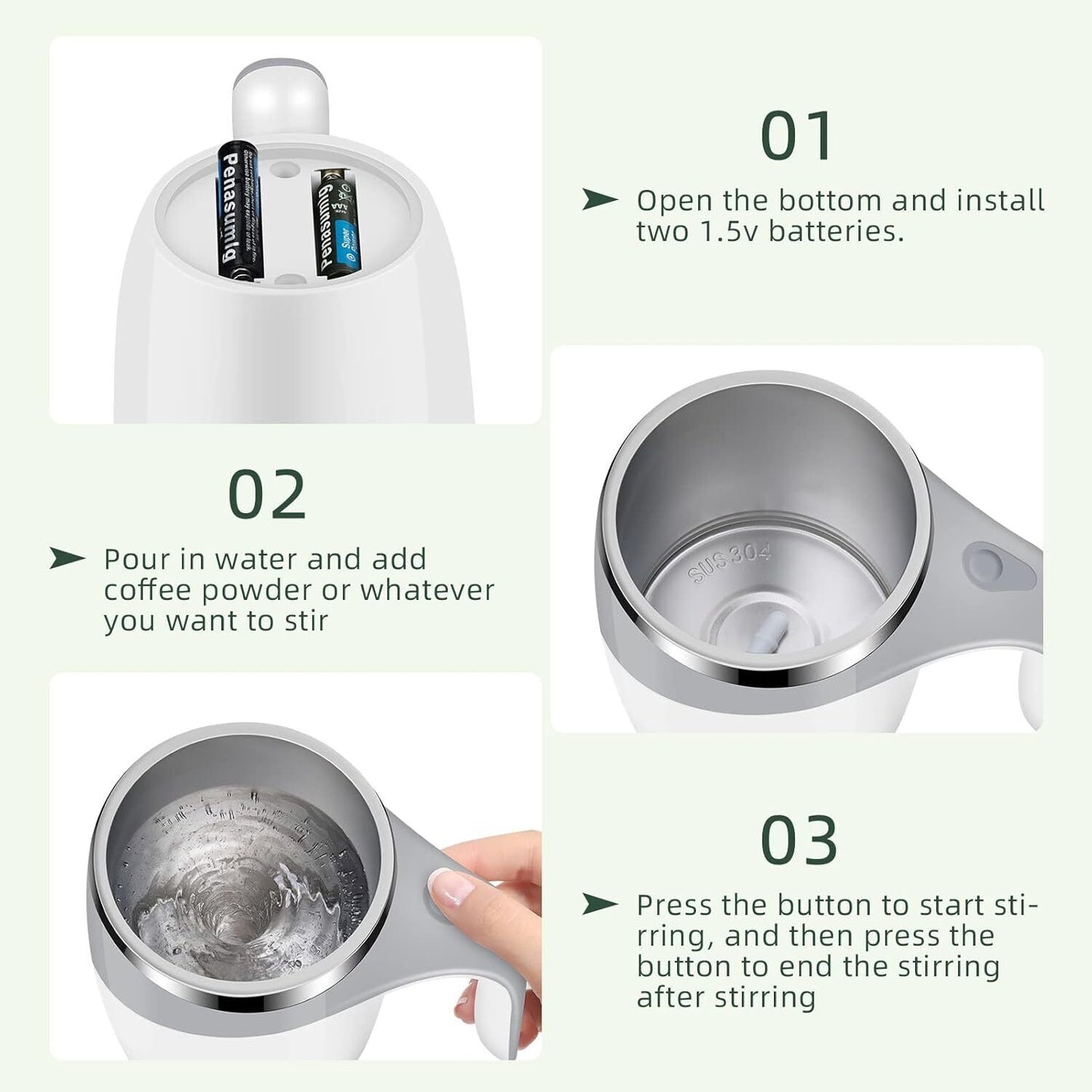 Electric Mixing Cup, Stainless Steel Self Stirring Coffee Mug Cup Automatic
