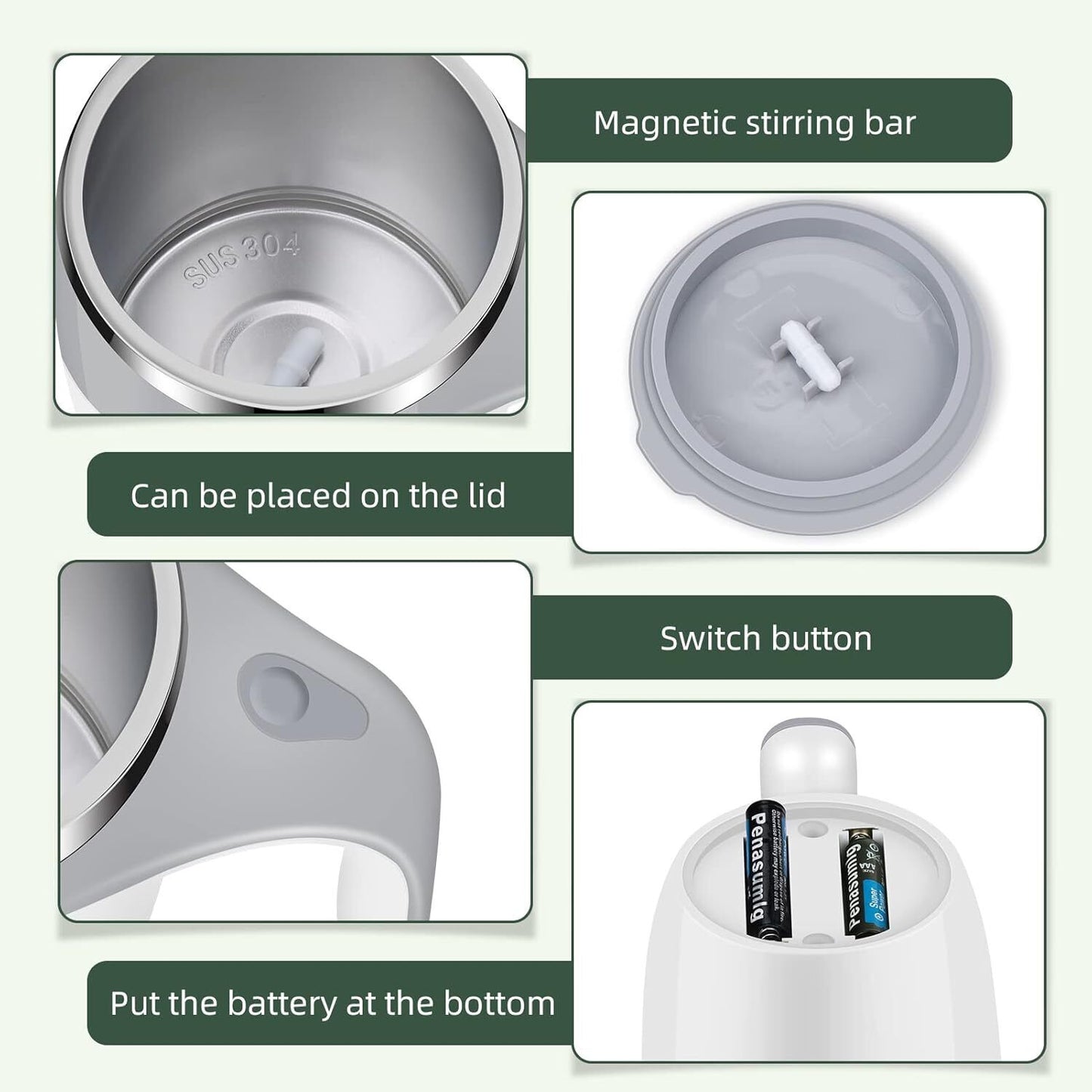 Electric Mixing Cup, Stainless Steel Self Stirring Coffee Mug Cup Automatic