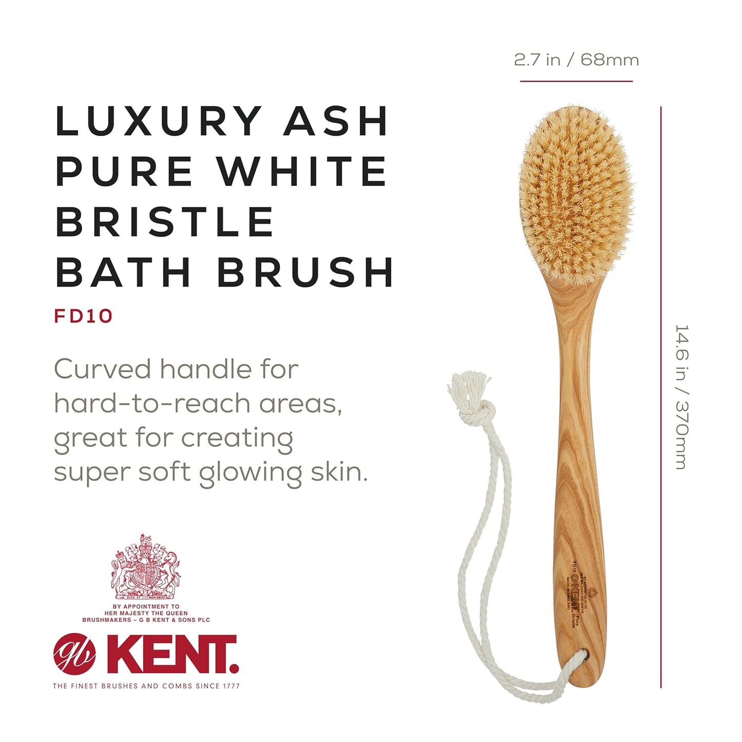 FD10 Ashwood Back Scrubber for Shower Bath Brush and Body Scrubber Exfoliator - Boar Bristle Shower Brush for Body for Men and Women - Brush Back Scrubbers for Use in Shower Made in England