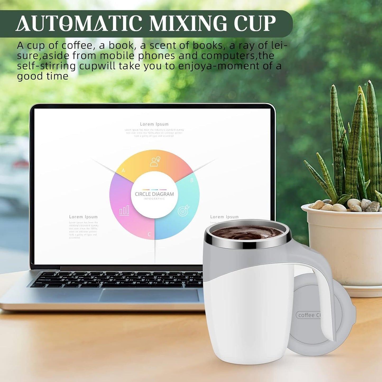 Electric Mixing Cup, Stainless Steel Self Stirring Coffee Mug Cup Automatic