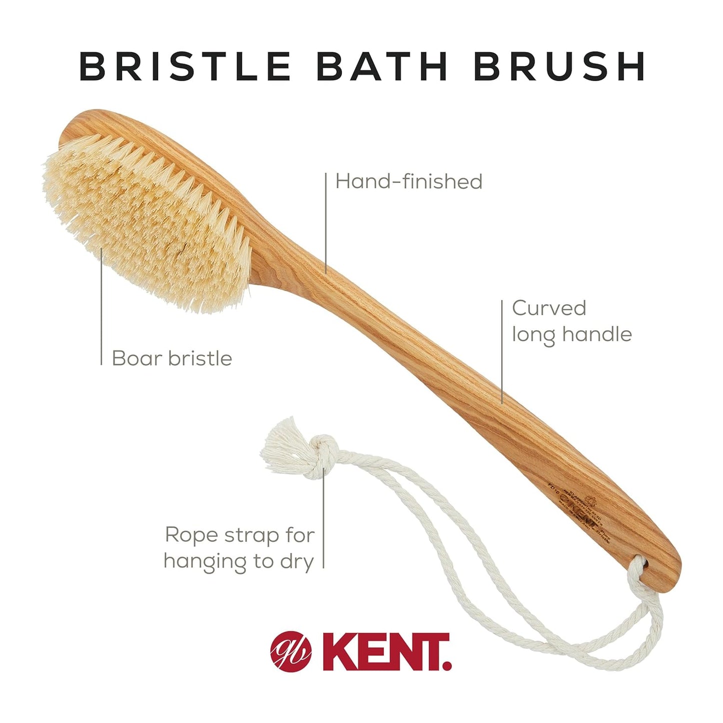 FD10 Ashwood Back Scrubber for Shower Bath Brush and Body Scrubber Exfoliator - Boar Bristle Shower Brush for Body for Men and Women - Brush Back Scrubbers for Use in Shower Made in England