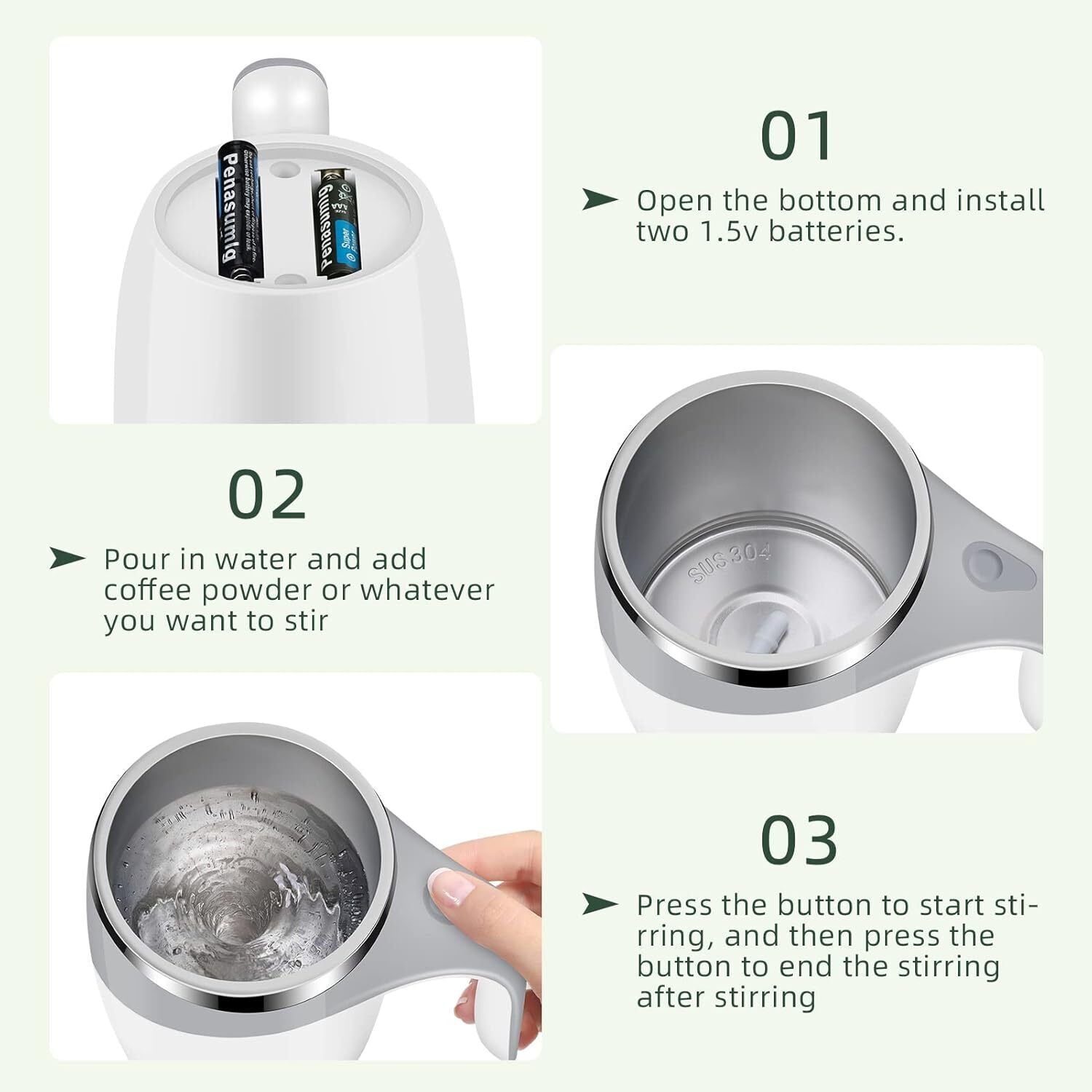 Electric Mixing Cup, Stainless Steel Self Stirring Coffee Mug Cup Automatic