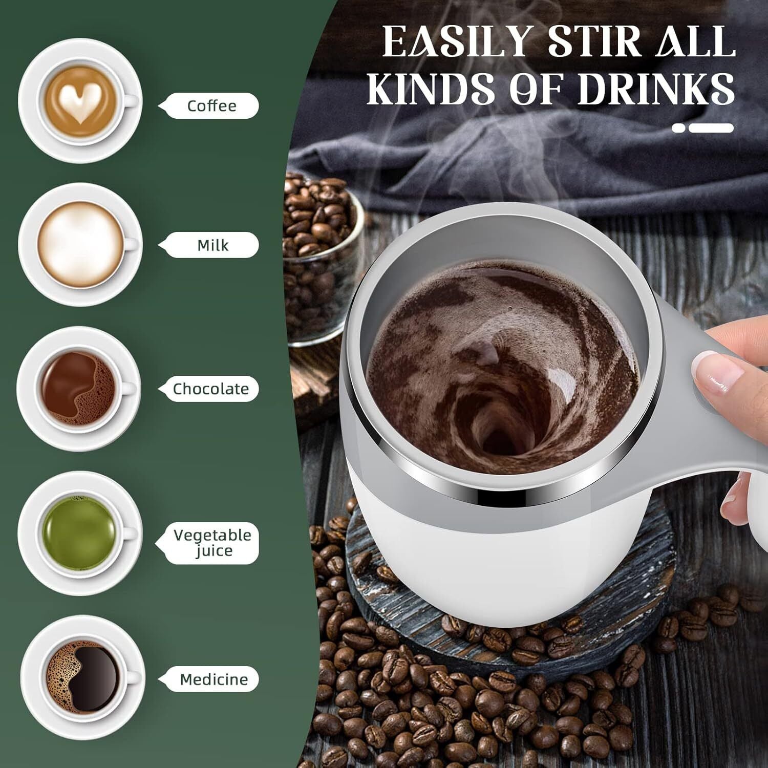 Electric Mixing Cup, Stainless Steel Self Stirring Coffee Mug Cup Automatic