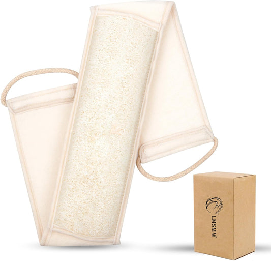 Natural Loofah Back Scrubber with Handle for Shower Bath - Exfoliating Luffa Back Sponge Loofa Body Washer Skin Exfoliator Dual-Sided for Men Women Deep Cleaning Exfoliation with Shower Strap