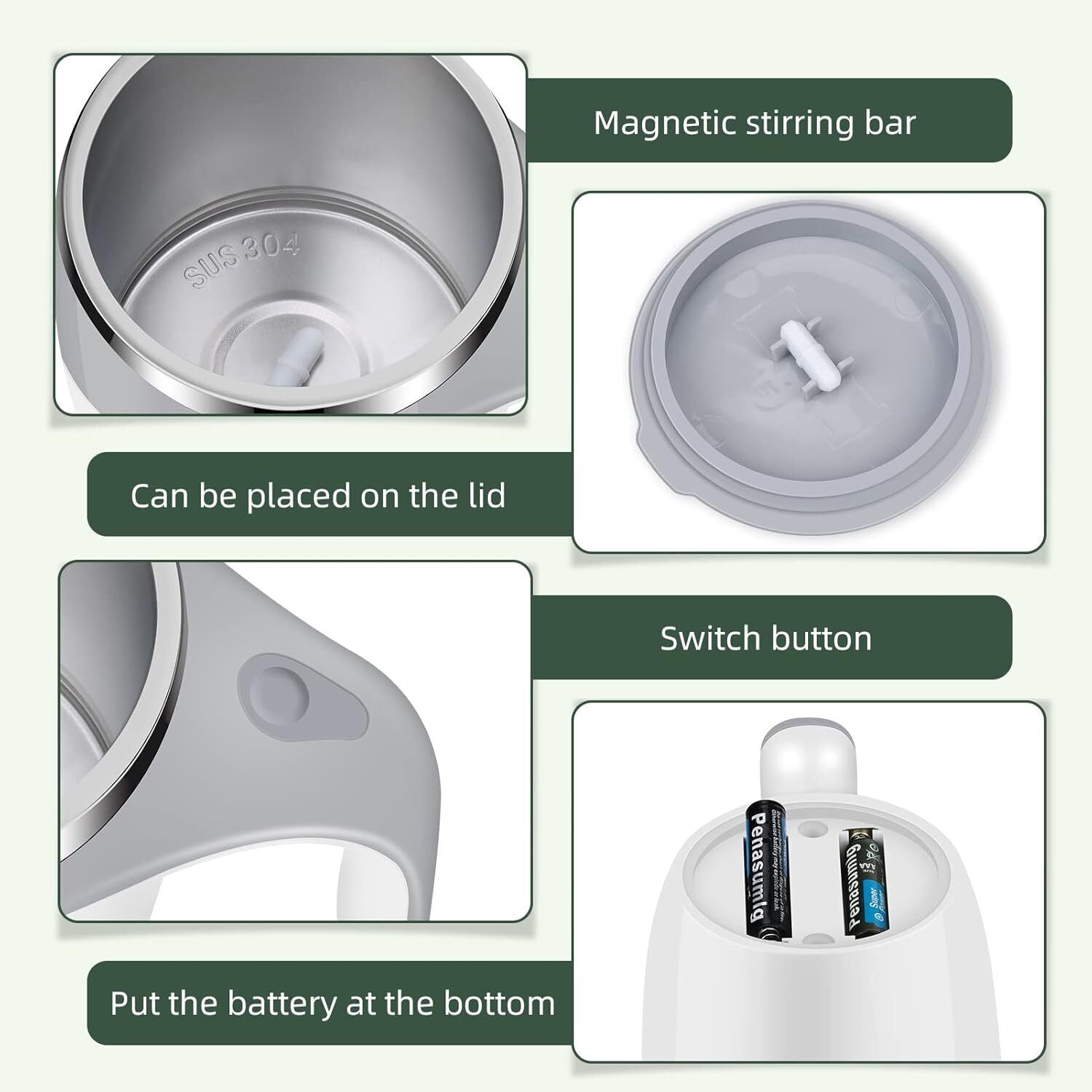 Electric Mixing Cup, Stainless Steel Self Stirring Coffee Mug Cup Automatic