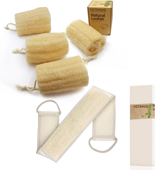 Natural Loofah Exfoliating Back Scrubber for Shower(2Pack),Bath Luffa Sponge Made from Organic Loofa for Men and Women, Off-White